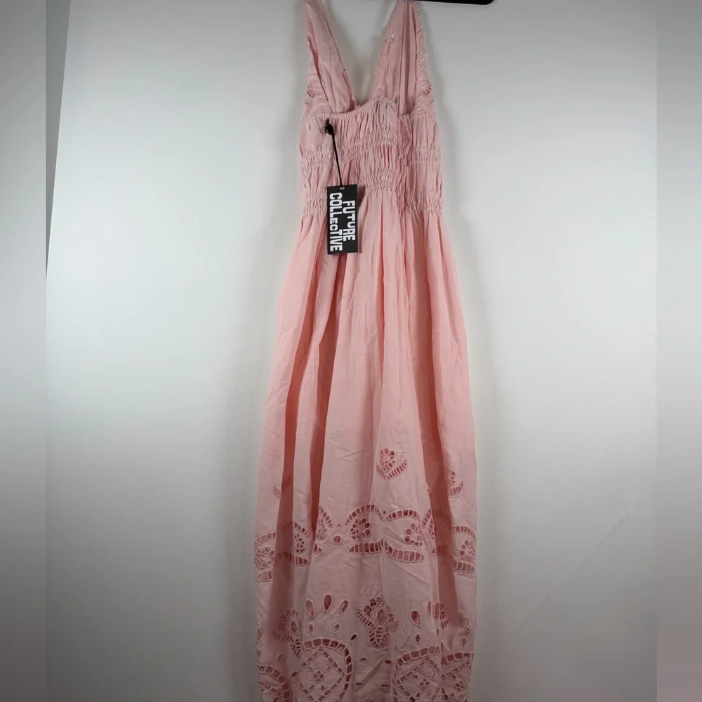 Future Collective Women's Eyelet Maxi A-Line Dress - Light Pink L - Picture 9 of 10